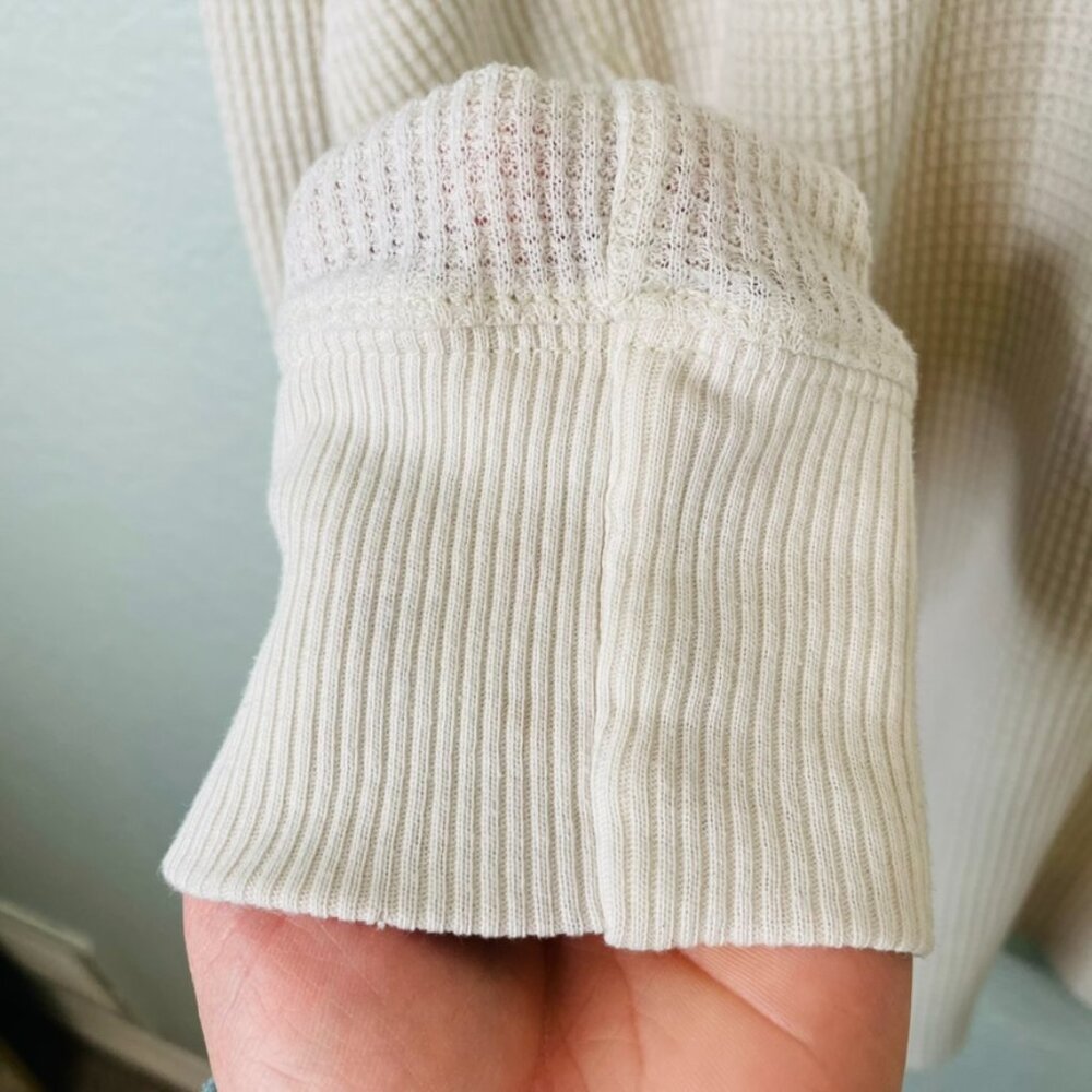 We The Free Cream Waffle Thermal Knit Curved Hem Long Sleeve Scoop Neck | Small - Picture 3 of 8